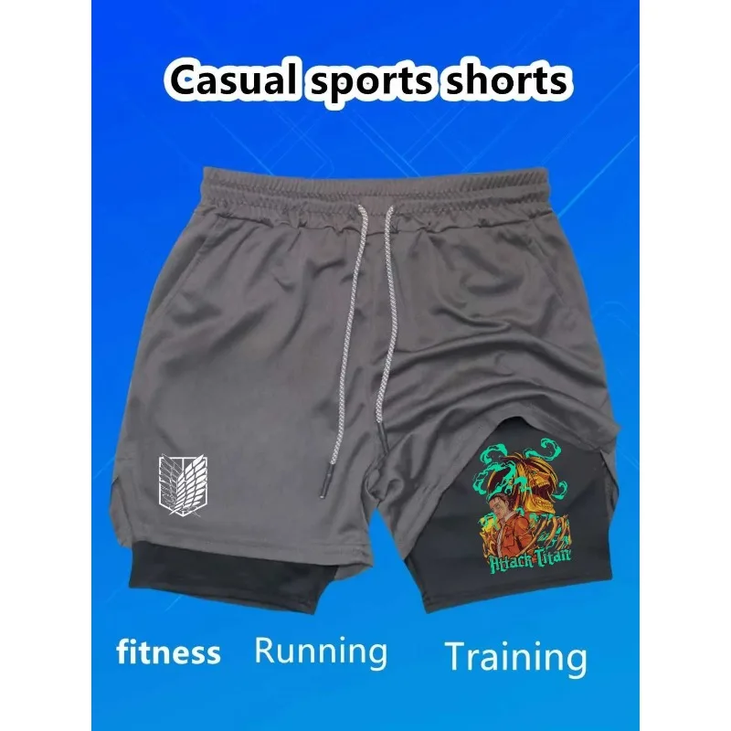 كارتون بوس طباعة الرجال السراويل الصيف طبقة مزدوجة إلكتروني طباعة التجفيف السريع السراويل اللياقة البدنية رياضية رياضية تجريب قصيرة