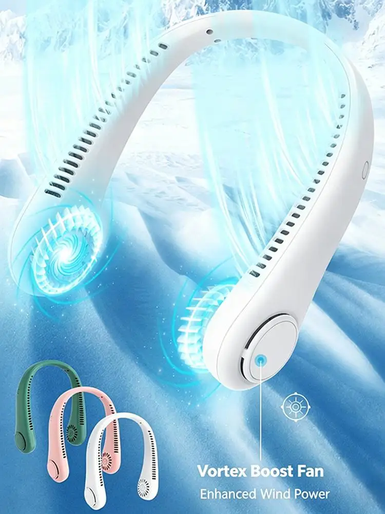 Tragbarer blattloser Nackenventilator, 5000 mAh, wiederaufladbarer persönlicher Kühlventilator, 5-Gang, leiser, tragbarer Ventilator für Reisen, Sport, Outdoor