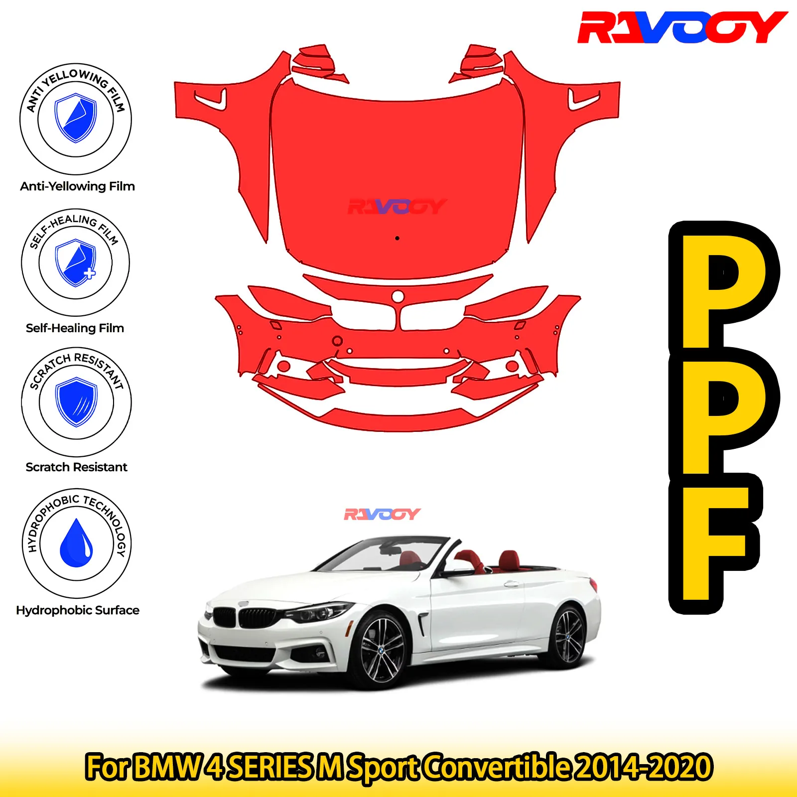 

For BMW 4 SERIES M Sport Convertible 2014-2020 Glossy Matte Black Precut front PPF Kit Paint Protection Film