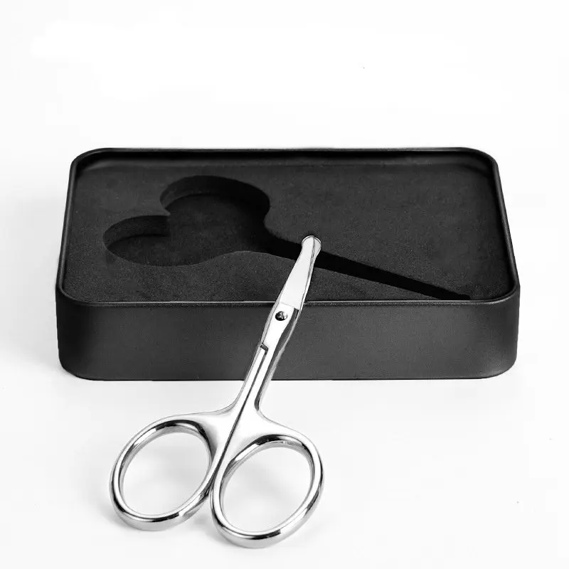 stainless steel beauty makeup tool eyebrow scissors,Mini Portable Curved Mustache Nose Ear Hair Remover Scissor with Box