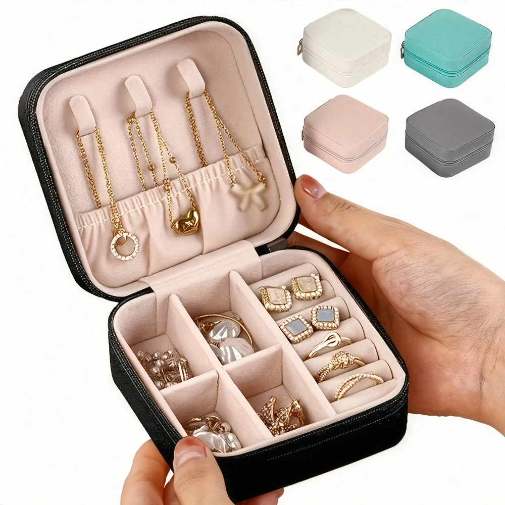 Reise-Aufbewahrungstasche für Damenschmuck – Mini-tragbare Aufbewahrungsbox mit Reißverschluss, kleines Koffer-Design, geeignet für Halsketten, Ohrringe, Ringe – Schmuckbox aus Nylon, ideales Geschenk