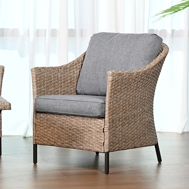 Modern Leisure Rattan Courtyard Chair Set with Swivel Function Willow Sofa Chair Metal Table
