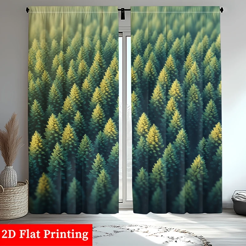 Aesthetic Forest View Curtains 2pcs Pair Nature Woodland Landscape Printed Drapes for Living Room Bedroom Window Decor Treatment