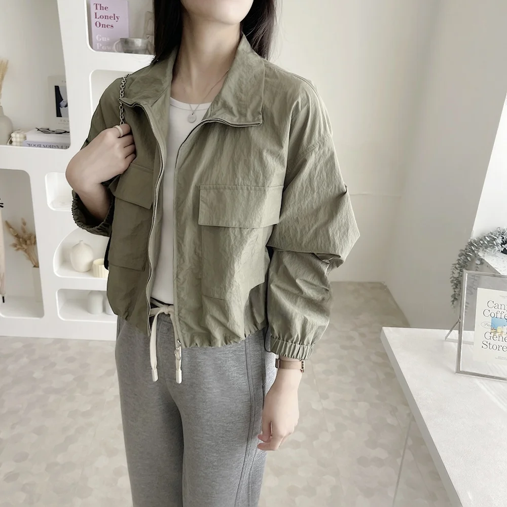 Effetto dimagrante Tessuto di protezione solare Colletto piegato Raccolto ort Jaet Top Pendolarismo Capispalla versatile Leggero da donna...