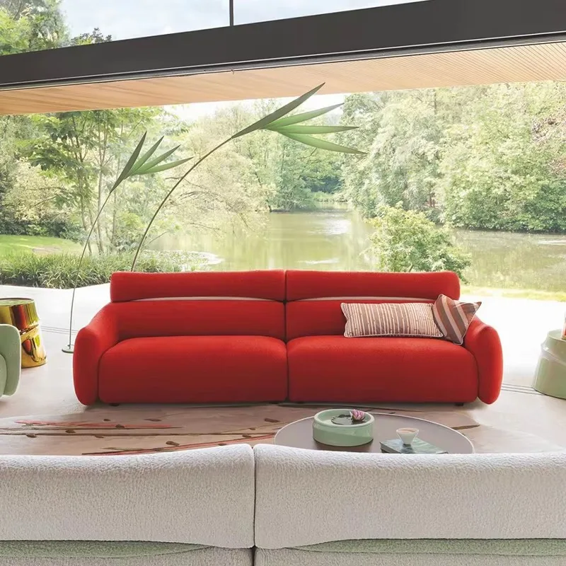 New design creative bamboo sofa simple living room three-seat Italian leather sofa