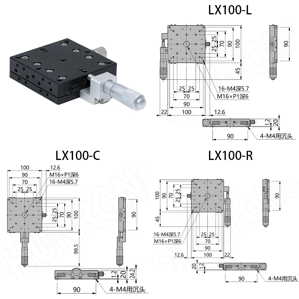 High Precision CNC Manual Sliding Table X Axis 100mm Cross Rail Linear Motion Displacement Platform C L R Options