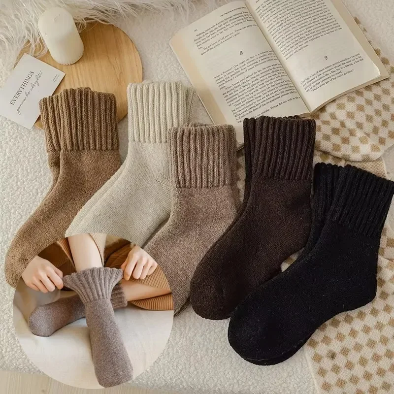 Winter Thickened Wool Socks Women’s Breathable Comfortable Plush Low Tube Snow Socks Korean Simple Warm Cashmere Socks