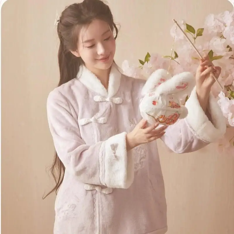 

Сексуальный пижамный комплект Hanfu, толстый бархат, предметы интерьера, модная домашняя одежда, зимняя одежда в китайском стиле, женская осенняя одежда для сна