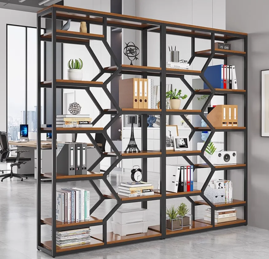 Multi-layer storage shelf wall bookshelf office iron art partition cabinet modern simple antique shelf living room landing