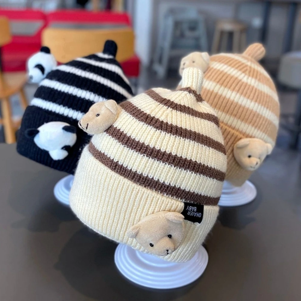 

Children's Hats Cute Cartoon Bear Knitted Hat Warm Windproof Drought Proof Knitted Hat for Winter Kids Christmas Gift Miniso