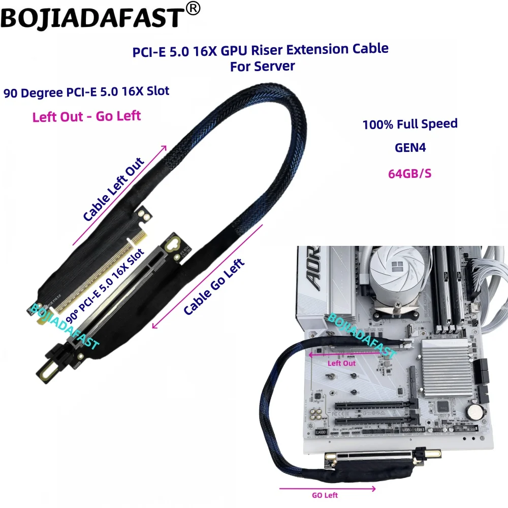 

90 Degree PCIe GEN5 PCI-E 5.0 16X to X16 GPU Riser Extension Cable 40CM 50CM 60CM 80CM for A100 H100 AI Server Graphics Card
