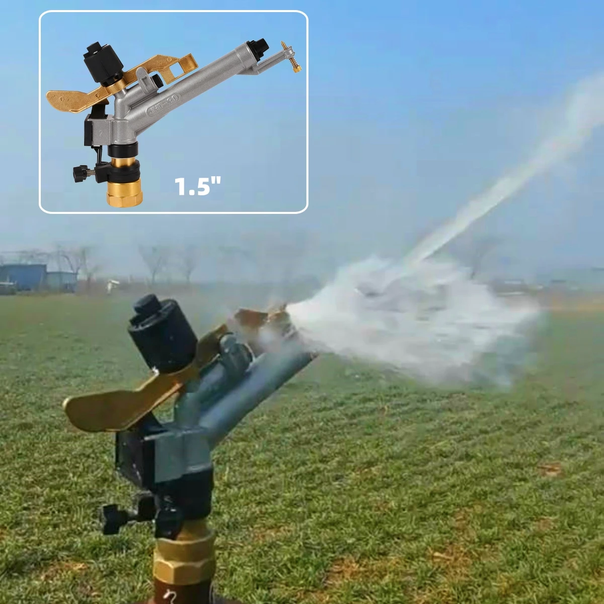 

Horizontal Arm Spray Gun 1.5" Female Thread 360 Degree Automatic Rotate Garden Lawn Agricultural Large Area Irrigation Water Gun