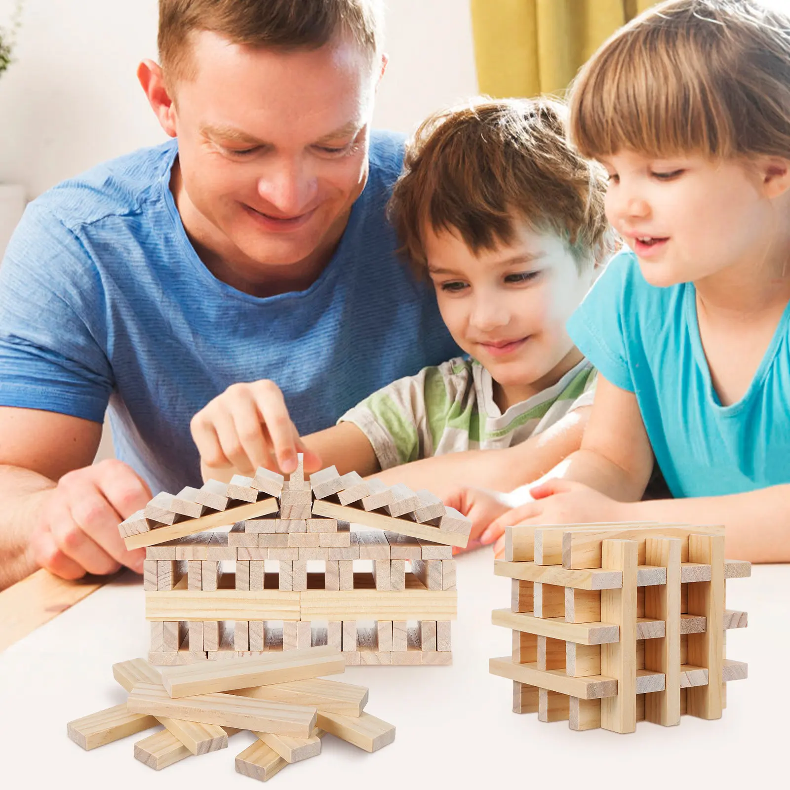 100 قطعة من المكعبات الخشبية ذات الملمس الخشبي الطبيعي والتشطيب الناعم للتعلم الإبداعي والبناء والأنشطة العائلية وحرف الأطفال