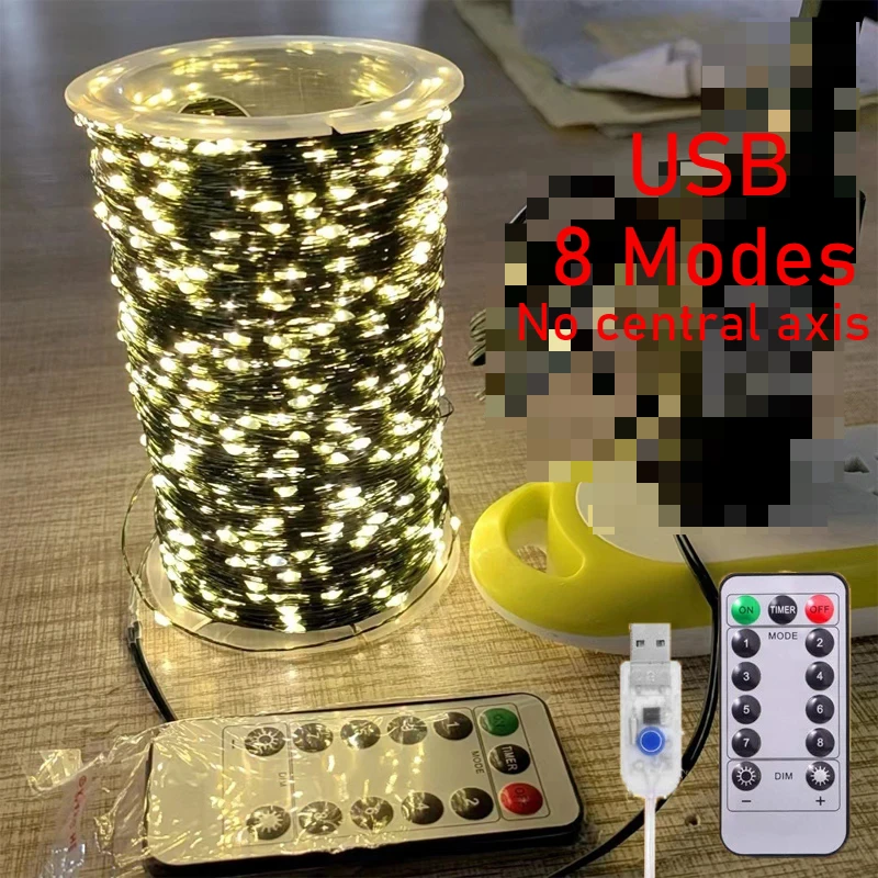Copper Wire Lamp Remote Control Waterproof 8 Modes Xmas LED Fairy Light Decorative Green Wire Fairy Lights For Christmas