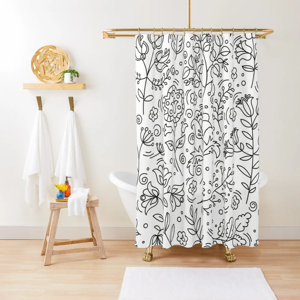 

Black white floral pattern Shower Curtain Bathroom And Shower Waterproof Shower And Anti-Mold For Bathrooms Bathroom Box Curtain
