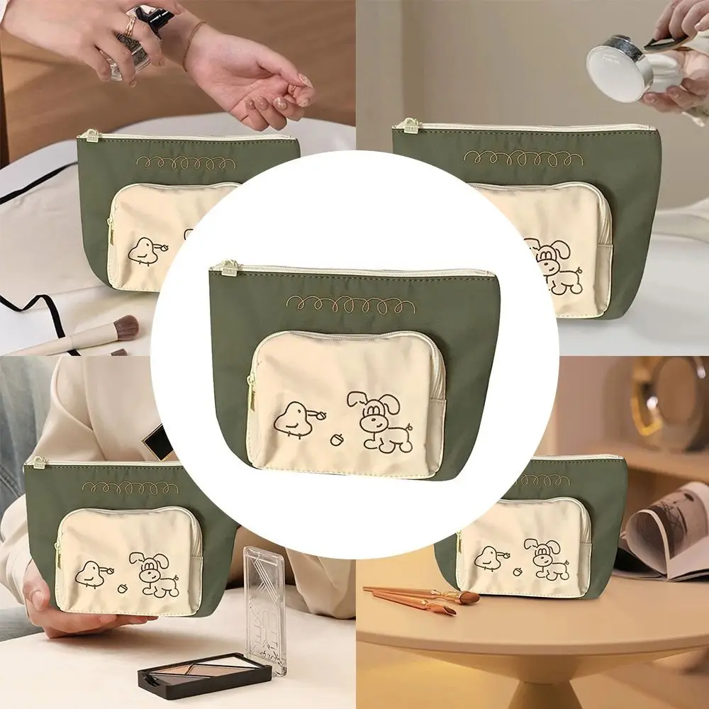 

Double-layer Embroidered Puppy Makeup Bag Large Capacity With Zipper Toiletry Organizer Cartoon Cutch Bags For Women Lady Girl