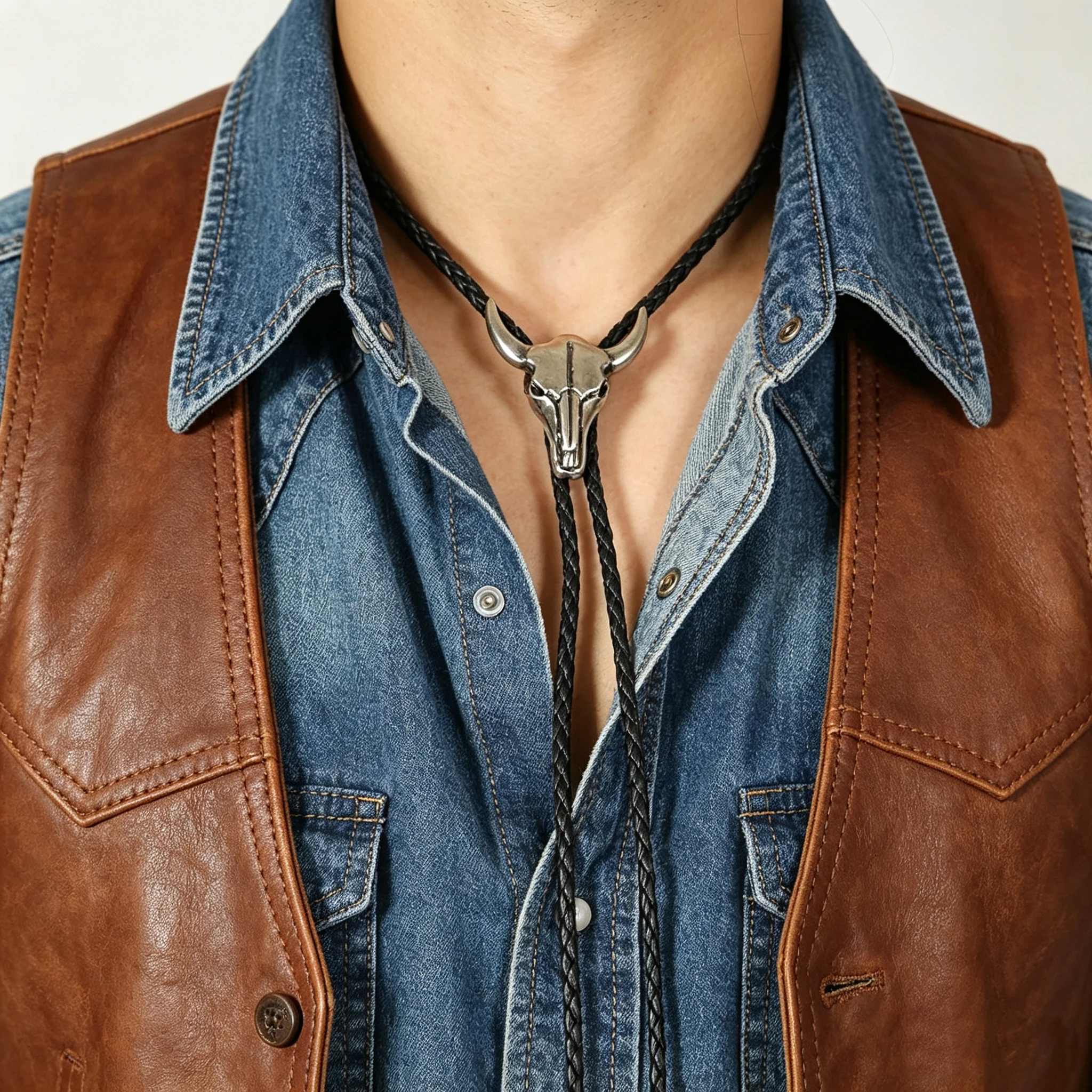 RechicGu Bolo-Krawatte mit Bullenkopf-Anhänger, Western-Cowboy-Krawatte für Herren, Lederseil, Halskette, Zubehör, Damen, Schmuck, Geschenke – Detail 8
