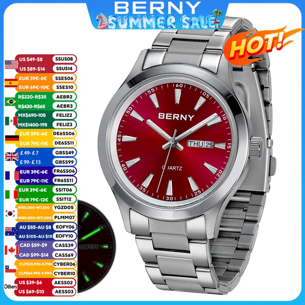 Dress Watch Ultra Thin - BERNY Men Quartz Watch Fashion Texture
