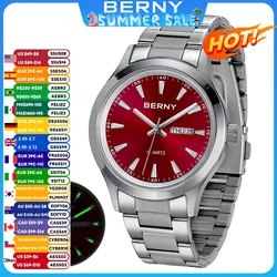 BERNY Men Quartz Watch Fashion Texture Wristwatch for Men Ultra Thin Men Watch Calendar Luminous Stainless Steel Dress Watches
