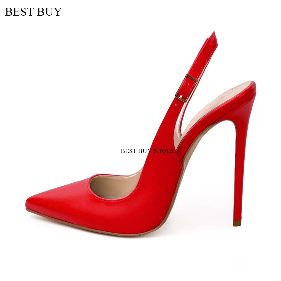 blue real leather Pointed Toe High Heel Shoes Shallow Cut Slingback Buckle Strap Summer Pumps Nightclub Stilettos Dropship