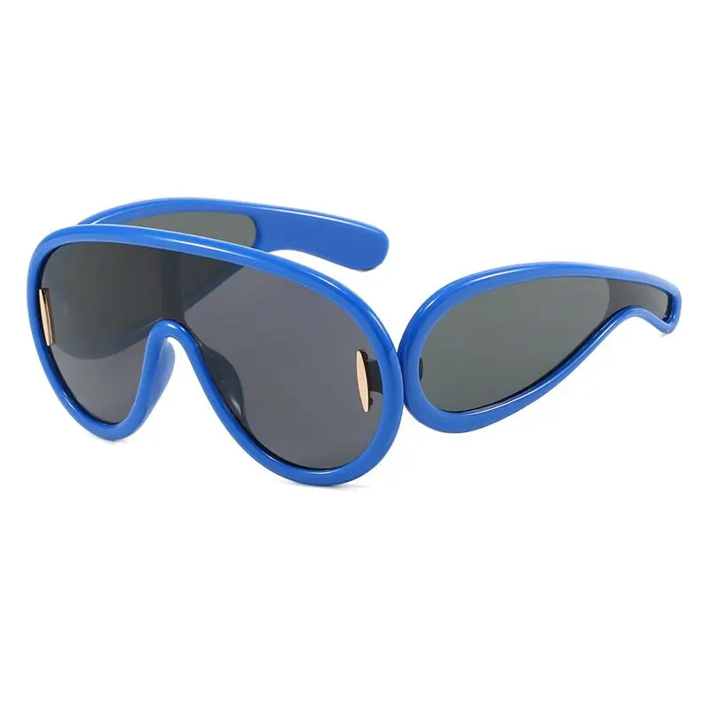 2026 New Same Style One Piece Large Frame Toad Glasses Hip Hop Street Design Trendy Sunshade Sunglasses view 6
