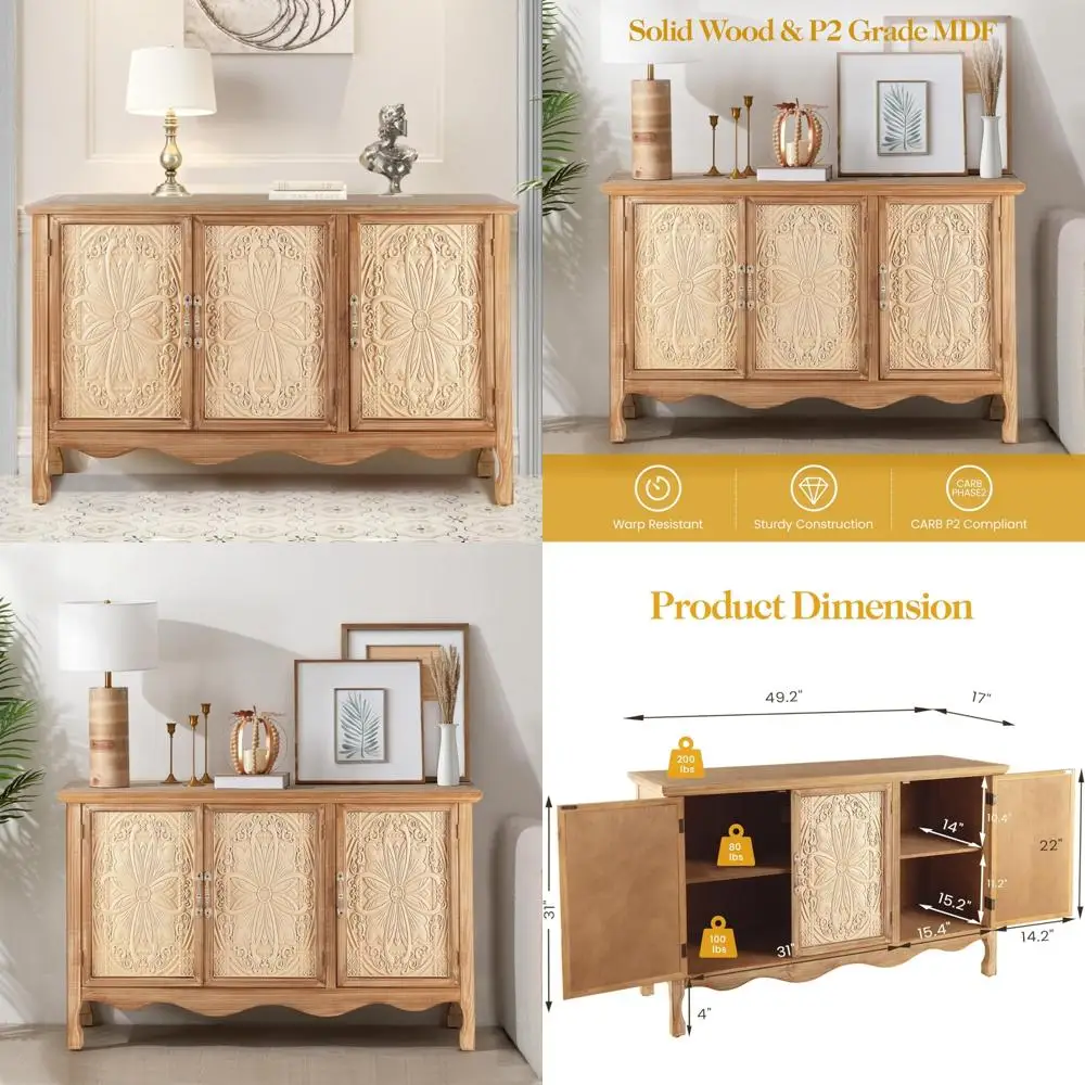 

Solid Wood Farmhouse Sideboard Buffet Cabinet with Storage, 49 Credenza Buffet Table for Coffee and Wine Bar