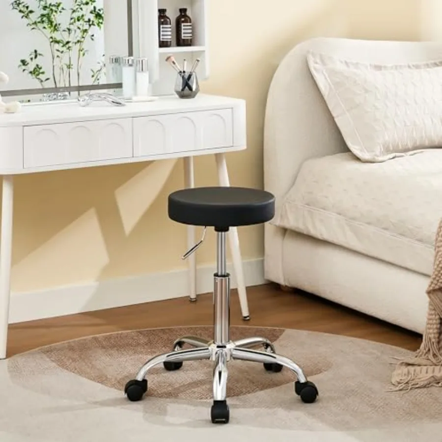

Tatto Rolling Chair Height Adjustable Backless Chair for Desk 19.5''-26.6'' Black Salon Stool Black