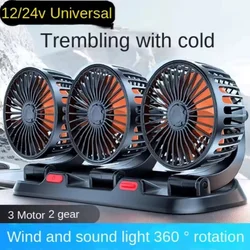 360° Adjustable 3-Head Car Fan Automotive Electric Air Circulator USB/12V/24V Dual-Speed Silent Fan for Home Desk Office & Car