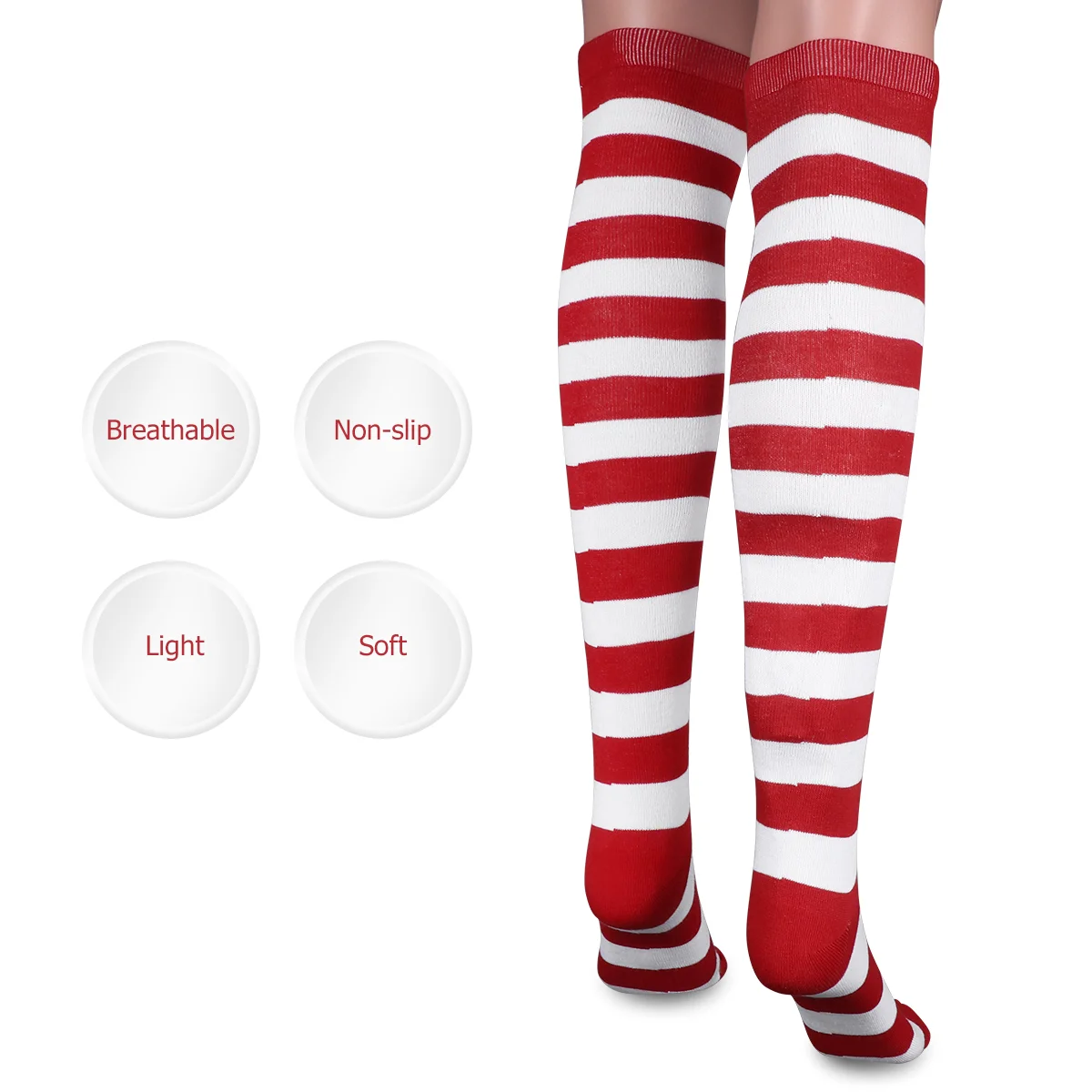 BESTOYARD Christmas Red White Stockings Thigh High Striped Over Knee Socks for Women Girls (Average Size)