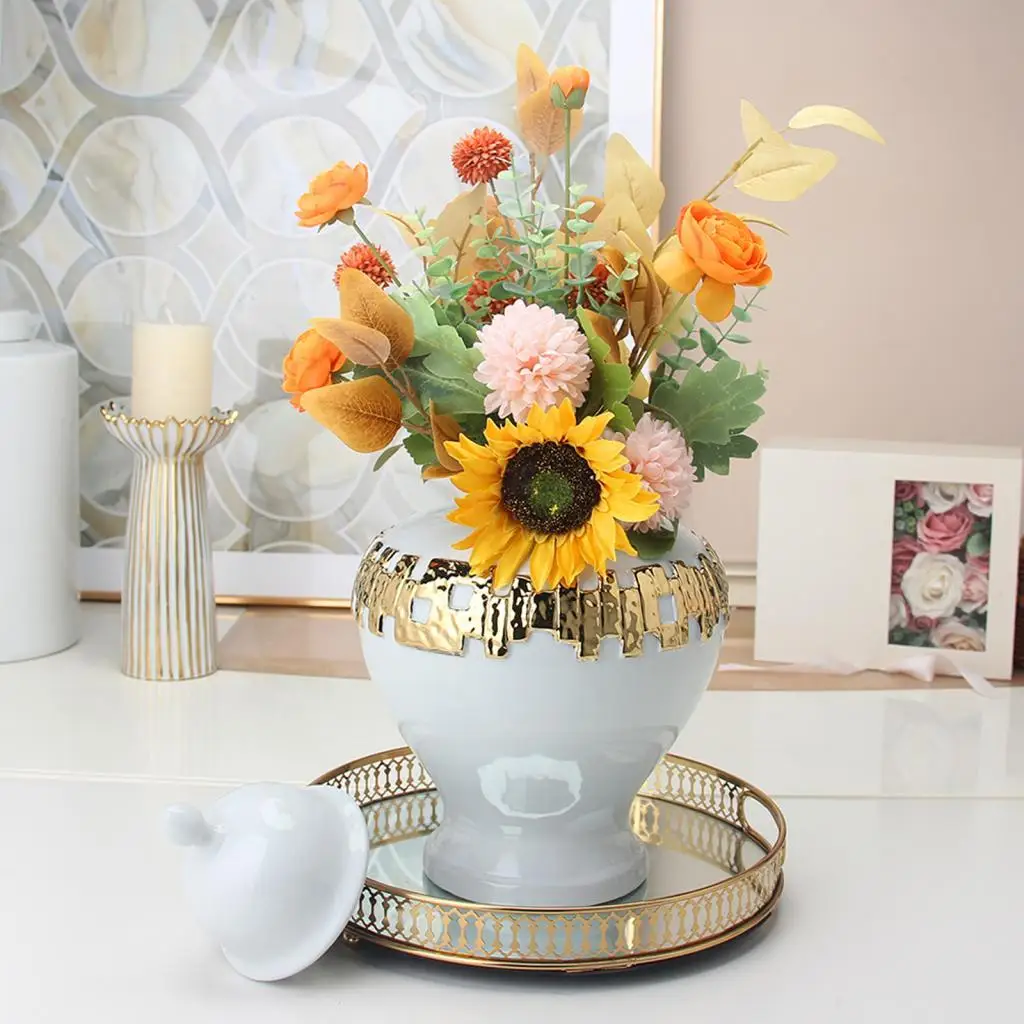 Ceramic Vase Ginger Jar with Lid 18x27.5cm Fine Workmanship Multifunctional Handmade Delicate for Centerpiece Table Decoration