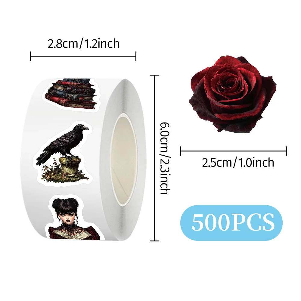 

500pcs/Roll Retro Dark Magic Witch Stickers Gothic Style Cartoon Seal Decals DIY Laptop Phone Cool Waterproof Sticker Decor Toys