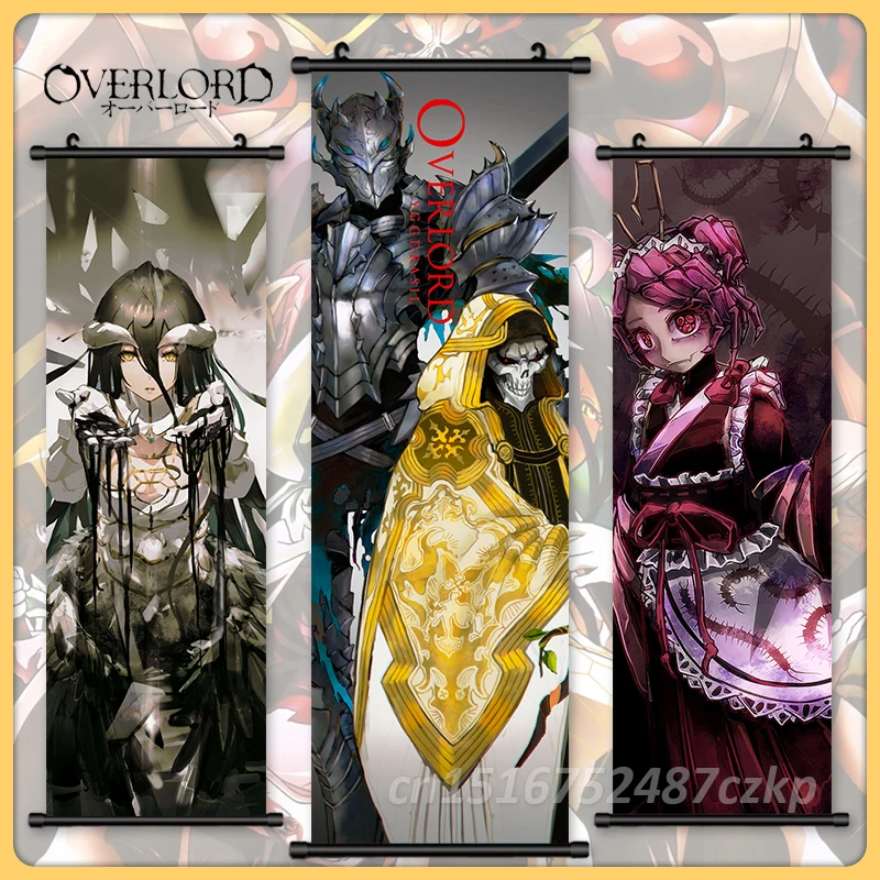 

Painting Overlord Canvas Printed Albedo Wall Art Anime Modern Home Decoration Ainz Ooal Gown Hanging Scroll Picture Living Room