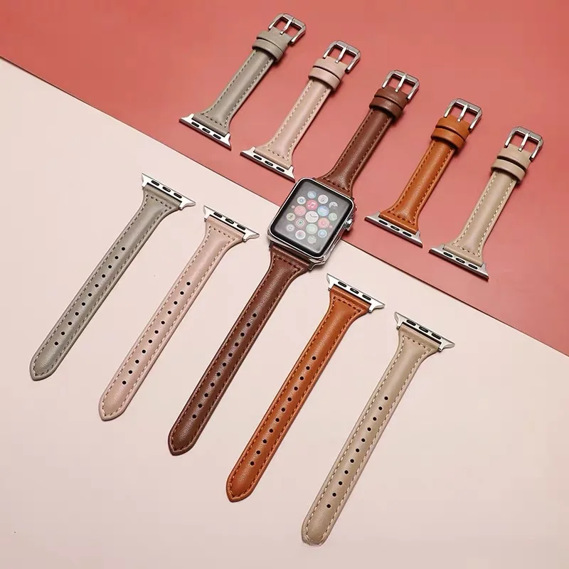 Dünnes Lederarmband für Apple Watch Armband 44mm 40mm 41mm 45mm 38mm 42mm 49mm 44 45 IWatch Series 8 7 SE 6 5 4 3 2 1 Damen