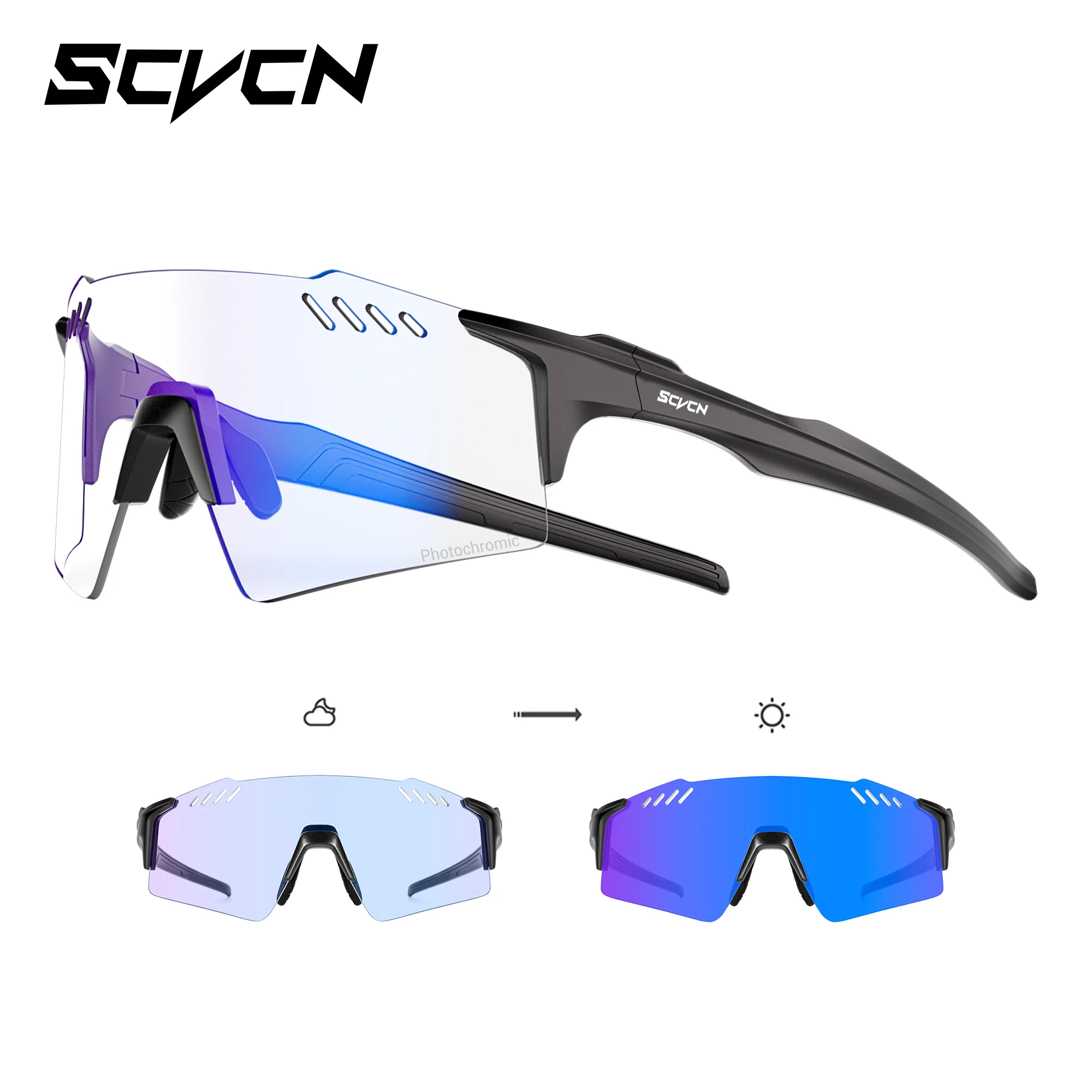SCVCN Wanderbrillen, modisch, randlos, Fahrradbrille, Outdoor-Sport, Laufen, Fahren, Sonnenbrille für Herren, Schutzbrille, MTB, Fahrrad, 1-Linse