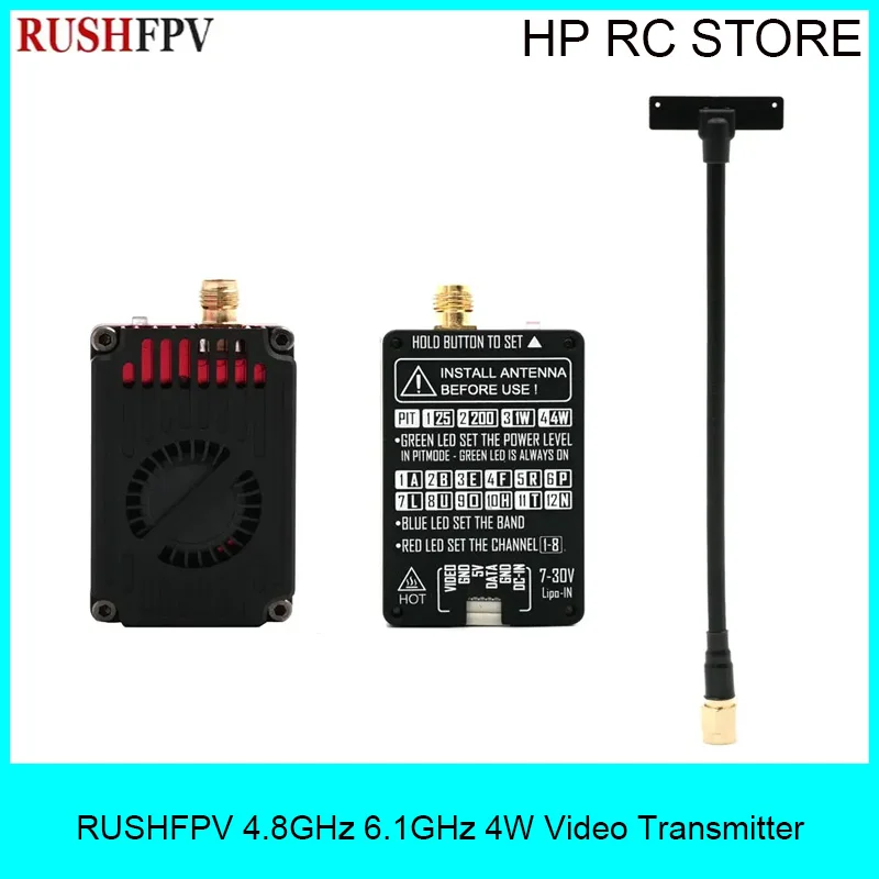 RUSHFPV 4.8Ghz 6.1Ghz 4W Video Transmitter With Omni Directional Antenna Stable Signal For Rc Fpv Long Range Drone Flight