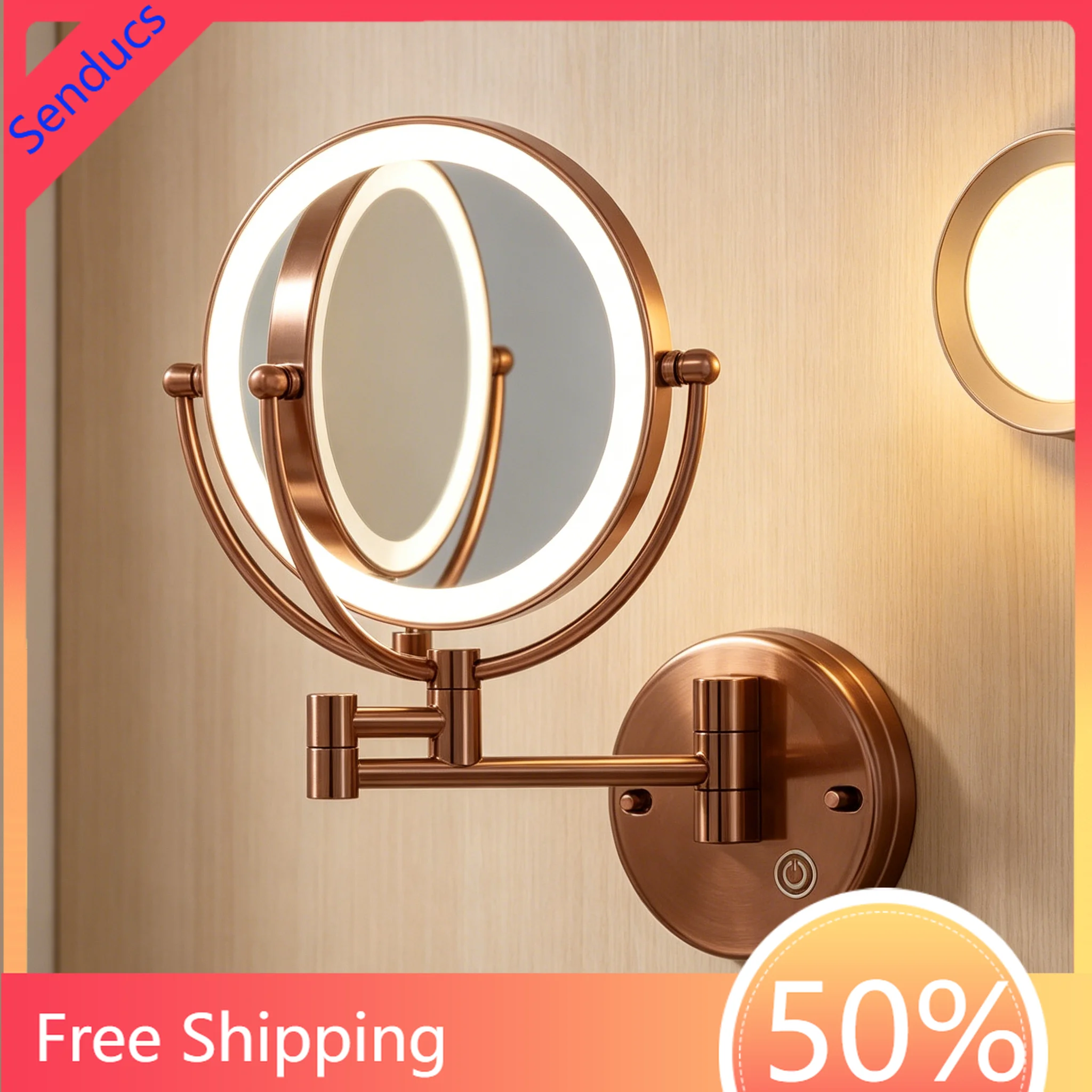 10X Magnifying LED Makeup Mirror Touch on Dual Arm Extend Wall Mounted Bathroom Mirror Double Sided Vanity Mirror for Bathroom
