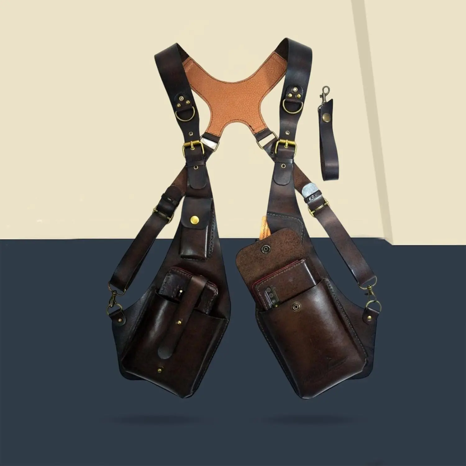Fotografia 7: Bolsa de Ombro Retrô Europeia e Americana em Couro PU, Bolsa Quadrada para Celular Masculina e Feminina para Uso Externo, Ajustável