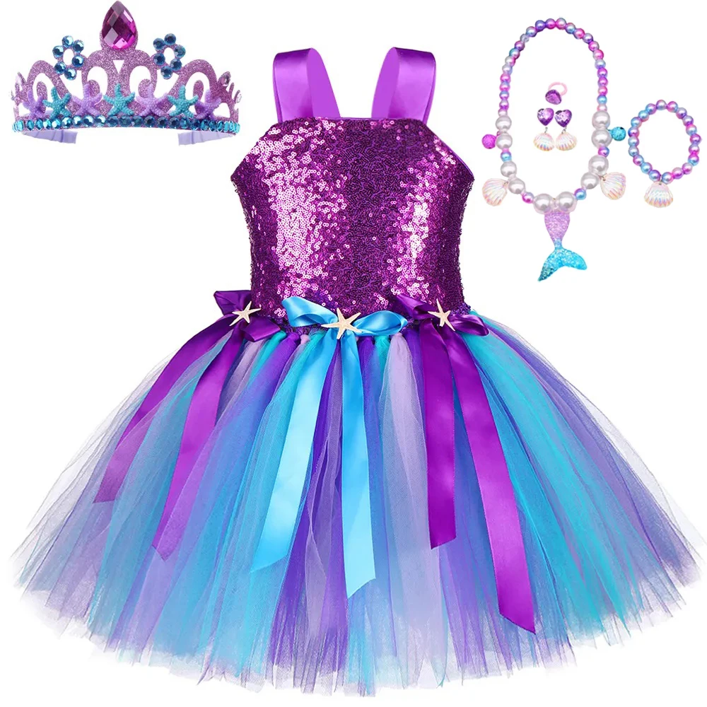 

Purple Sequins Mermaid Princess Dresses for Kids Christmas Halloween Costumes Girls Seamaid Birthday Party Ballet Tutus Outfits