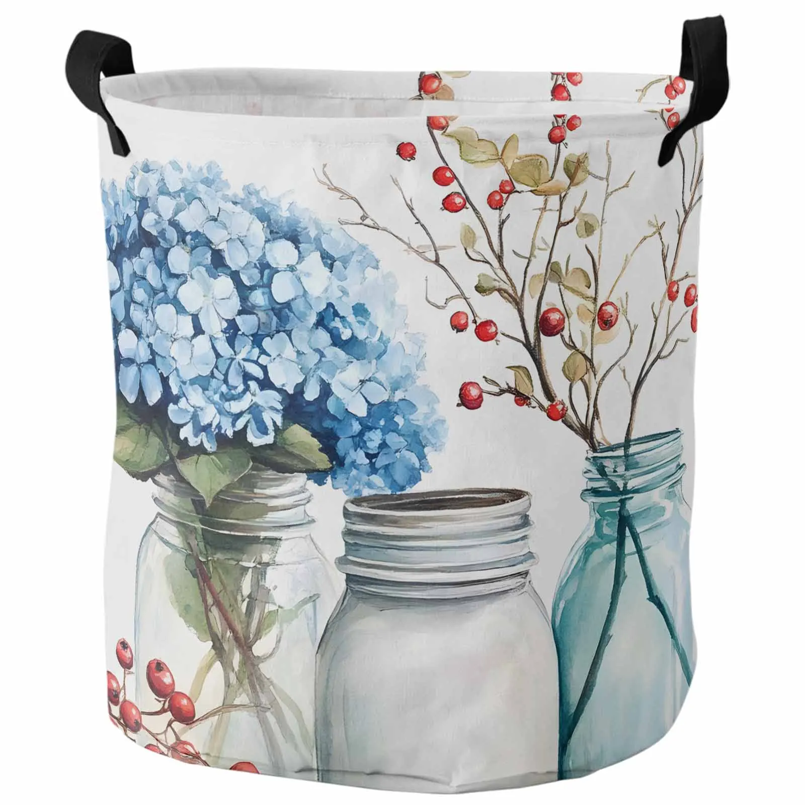 

Retro Impressionist Style Spring Hydrangeas Flower Dirty Laundry Basket Foldable Waterproof Clothing Children Toy Storage Basket