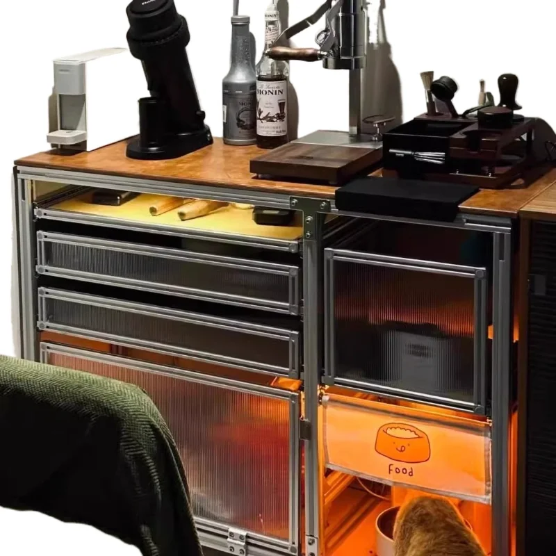 Industrial wind marine plate aluminum profile coffee creative workbench locker acrylic floor multi-function