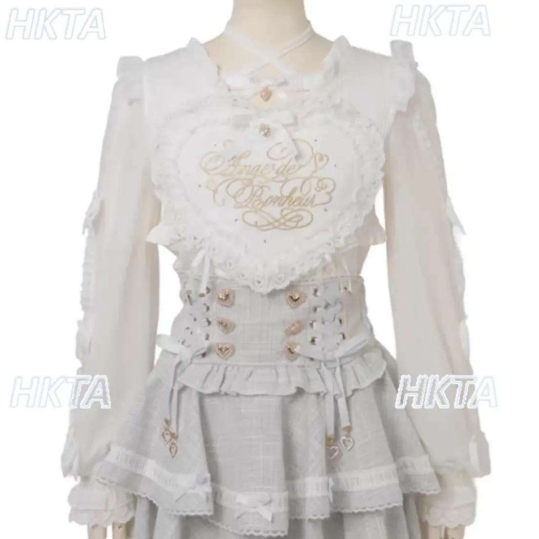 Japanese New Sweet Cute Pink White Lolita Shirts Women Girl Kawaii Lace Big Heart Cross Strap Long Sleeve Blouses Liz Shirt Tops