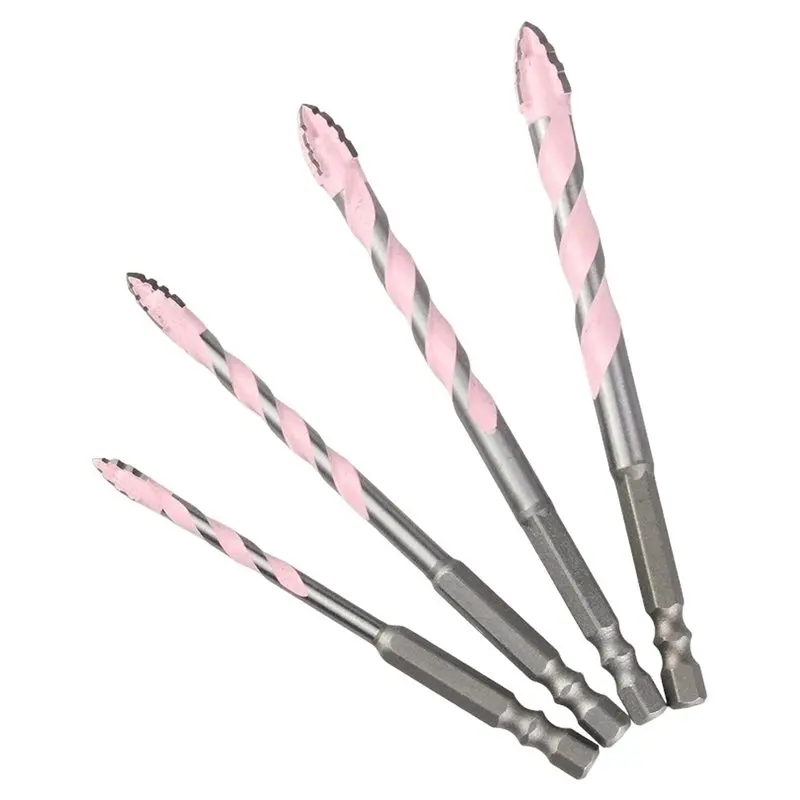 ABZV-Four-Blade Serrated Drill Bit 6/8/10/12Mm For Drilling Holes In Tiles, High-Hardness Marble, And Concrete Pink Coating