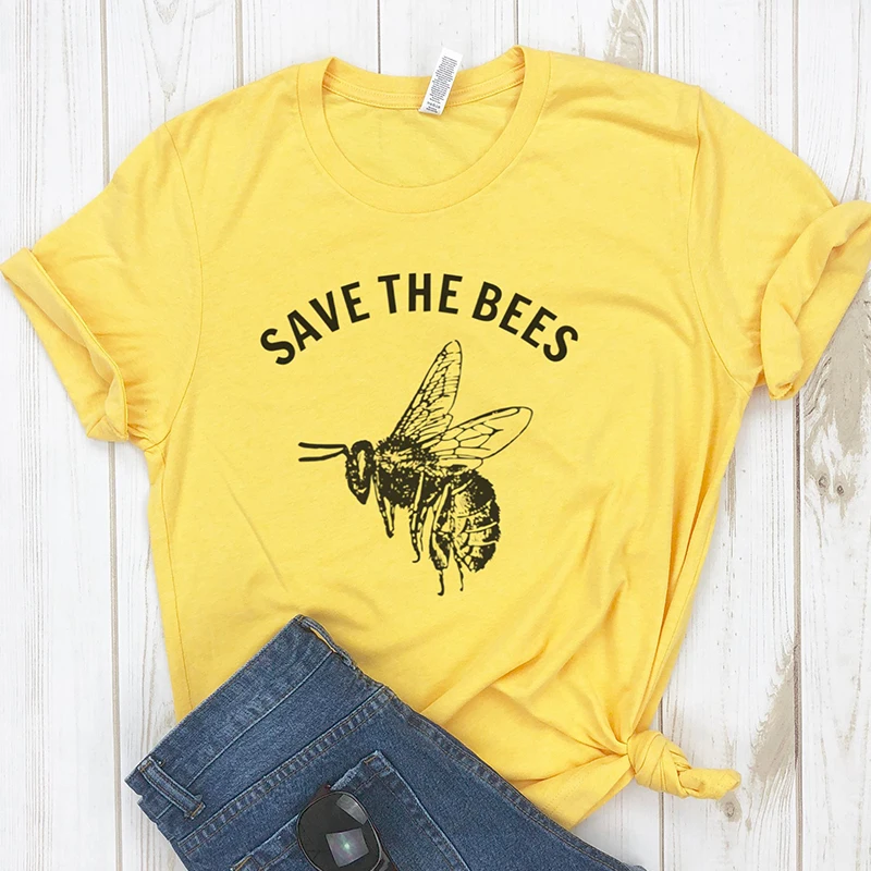 

Футболка с надписью «Save The Bees», женская футболка с круглым вырезом, графические футболки с надписью «Save The Earth» и изображением пчелы, Женская веганская футболка 3XL, Прямая поставка