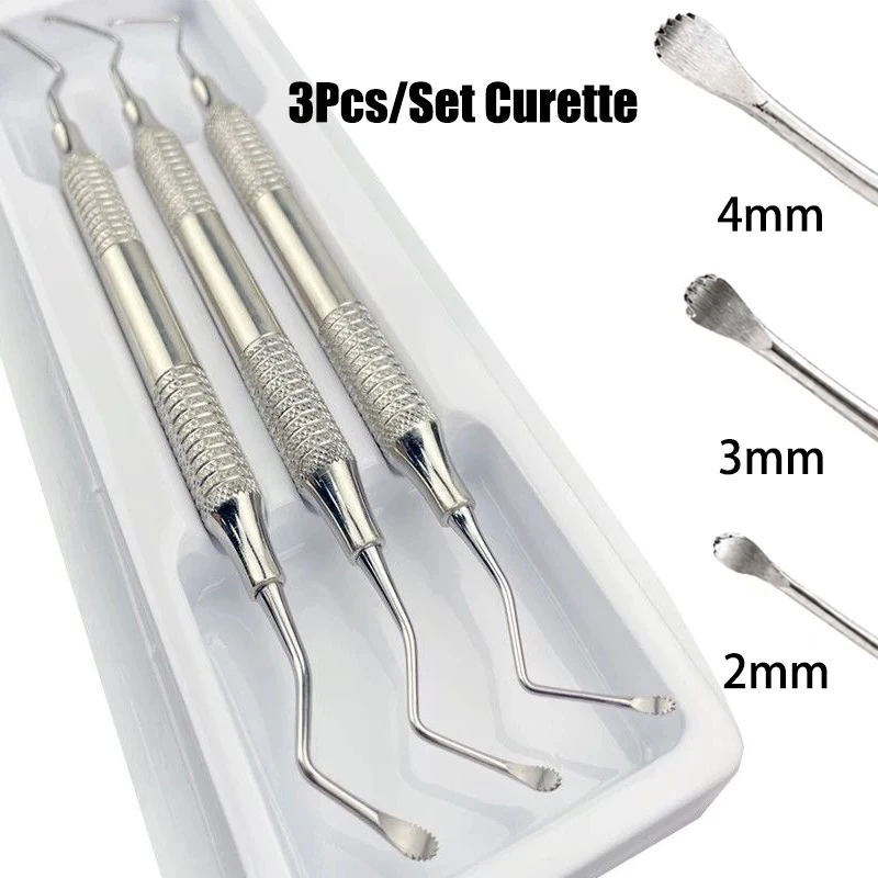 3Pcs Dental Gracey Curette Set Jagged Surgical Bone Scaler Stainless Steel Periodontal Implant Maintenance Dentistry Instruments