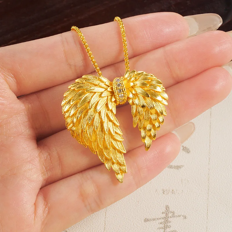 Light Luxury Style Imitation Gold Angel Wing Stud Ring Set for Women Luxurious Vietnamese Nan Gold Necklace 2026 New Jewelry US