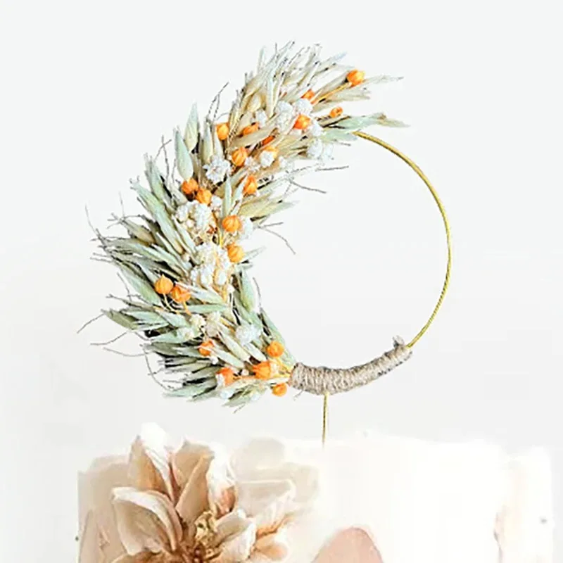 

Pampas Grass Boho Dried Flower Wreath Cake Toppers for DIY Birthday Wedding Cake Topper Baby Shower Decor Christmas Decorations