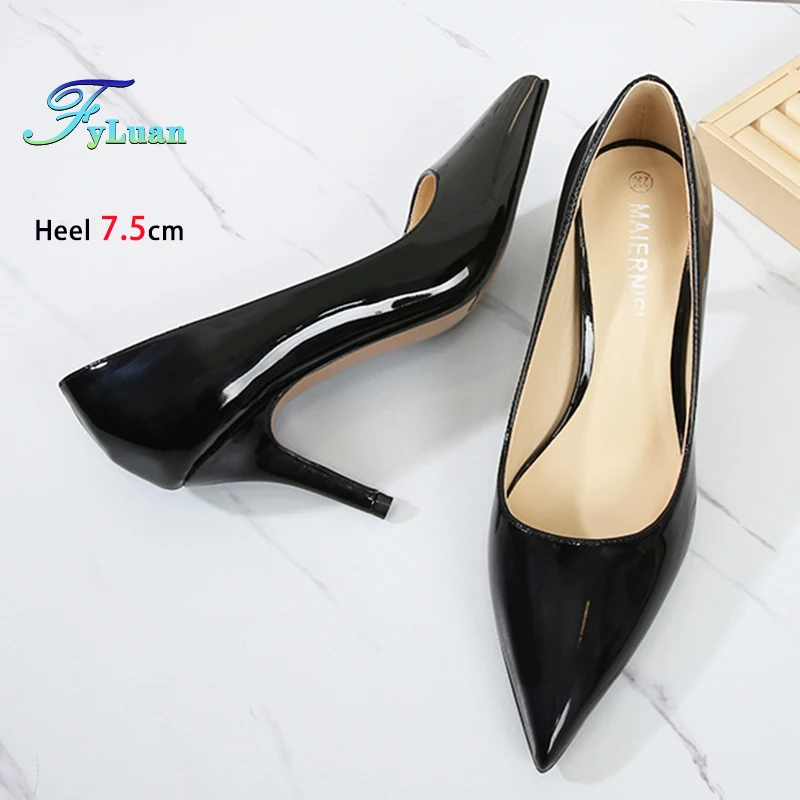 Elegant Shallow Mouth Women Single Shoes 7.5CM High Heels Work Dress Shoes Female Stiletto Fashion Pointed Office Pumps Size 46