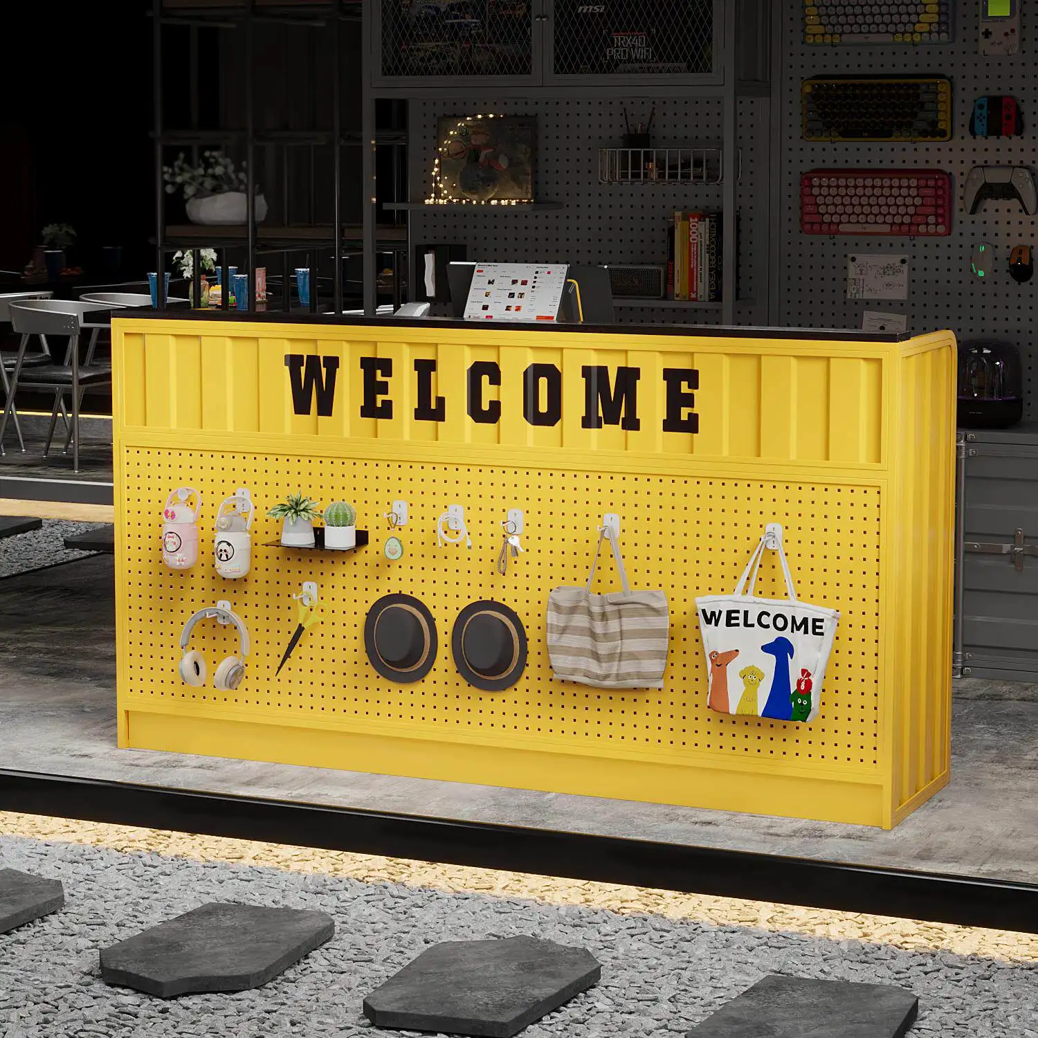 Bar checkout page store small counter milk tea shop tide play shop hole board display industrial style front desk