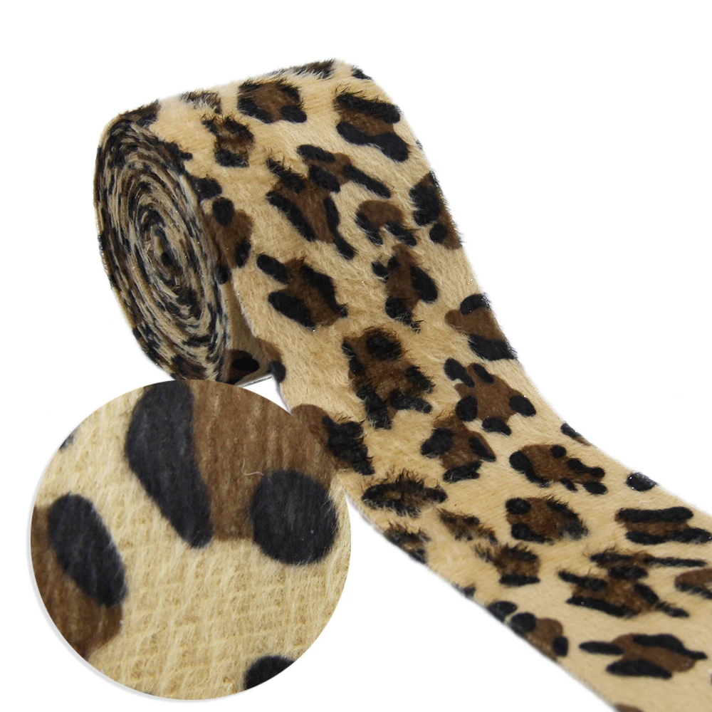 5 Yards 5cm Leopard Layering Cloth Ribbons Fabric Bow-knot Crafts Home Packing Gift DIY,5Yc19406