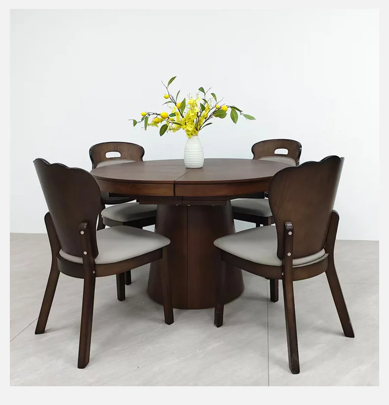 Household restaurant table and chair set mdf sticker round table restaurant household small apartment retractable round dining